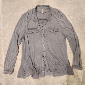 Free People Gray Button Down Tunic Shirt